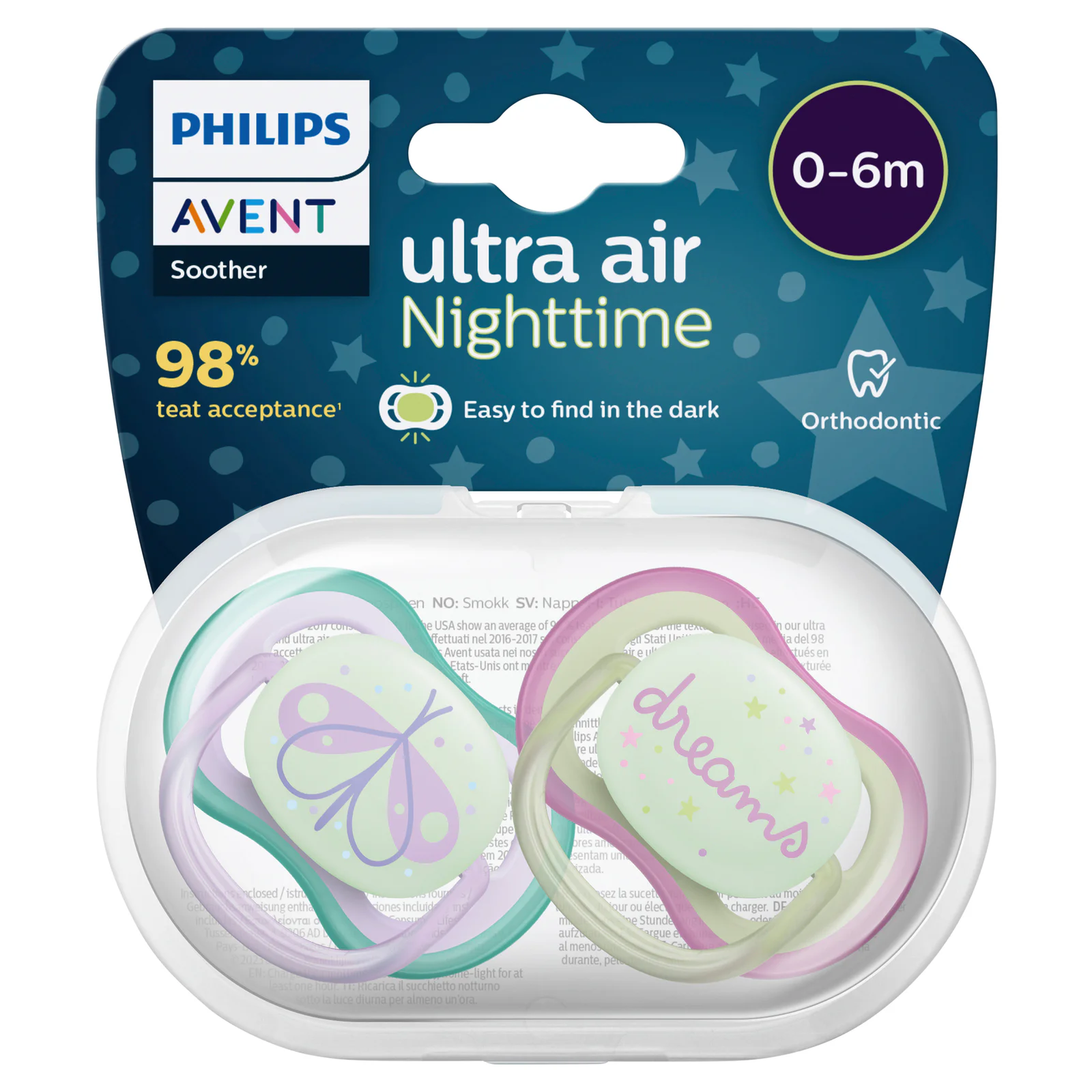 Avent Soother Night Time 0-6 Months 2 pack