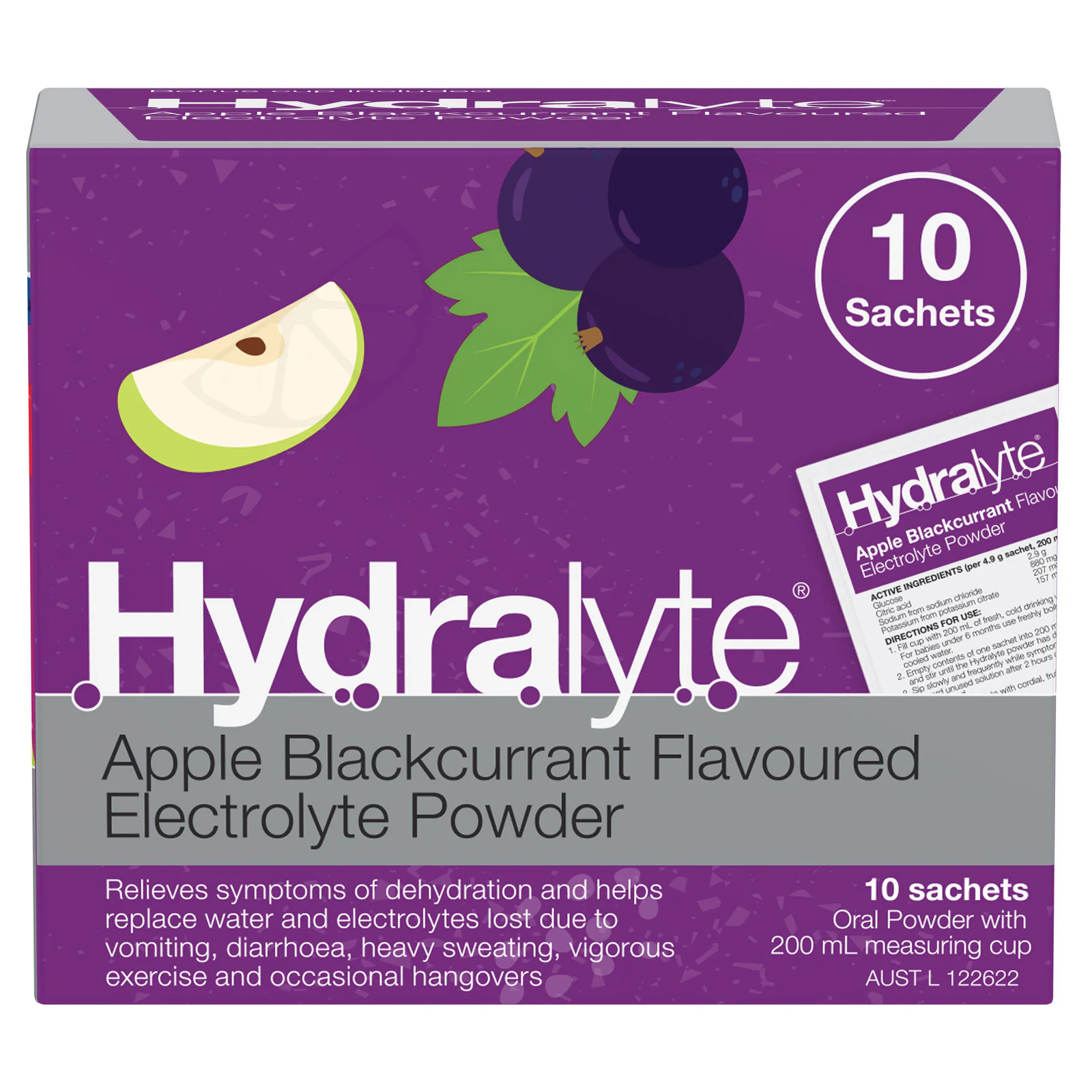 Hydralyte Electrolyte Powder Apple Blackcurrant Flavoured 10 Sachets