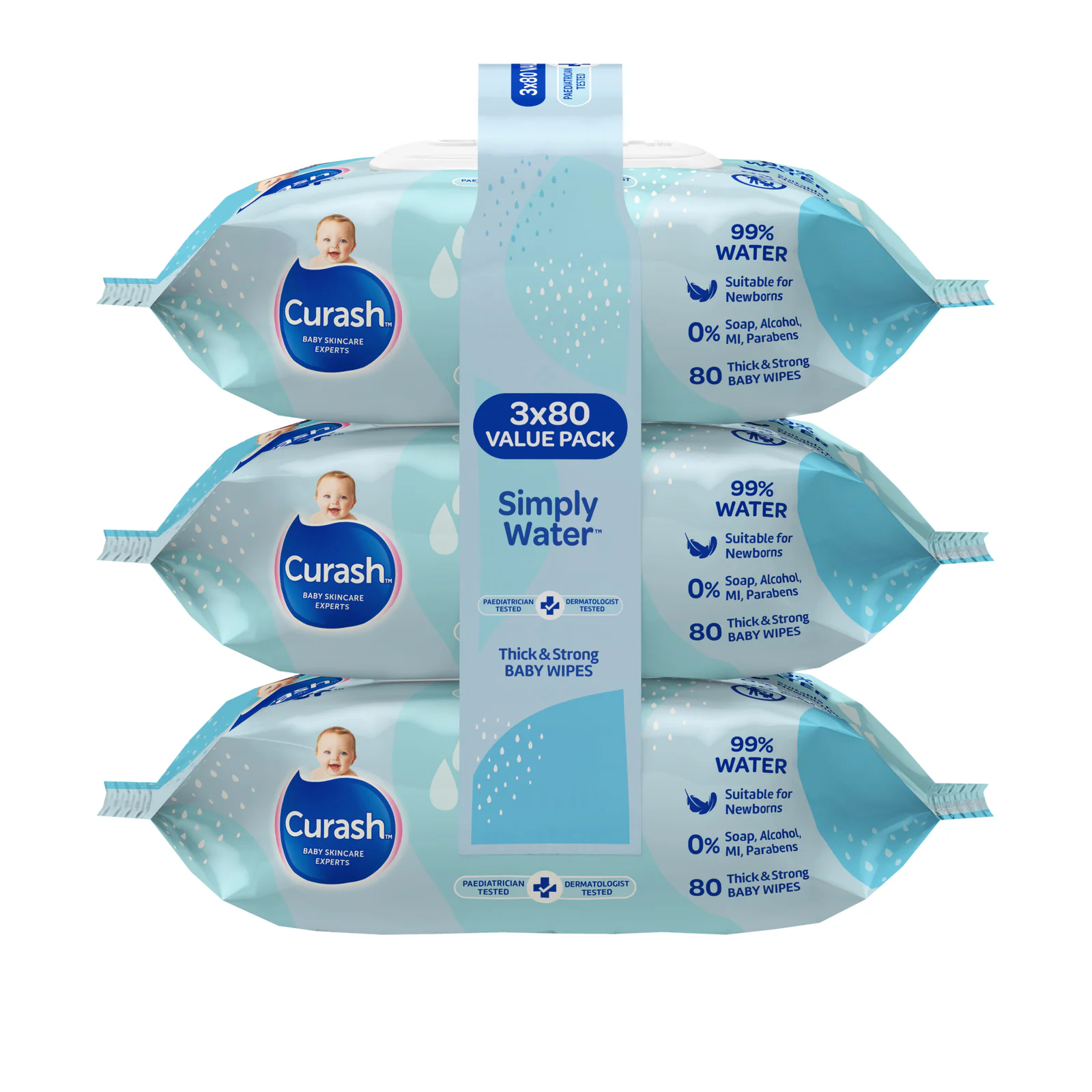 Curash Baby Water 80 Wipes - 3 pack