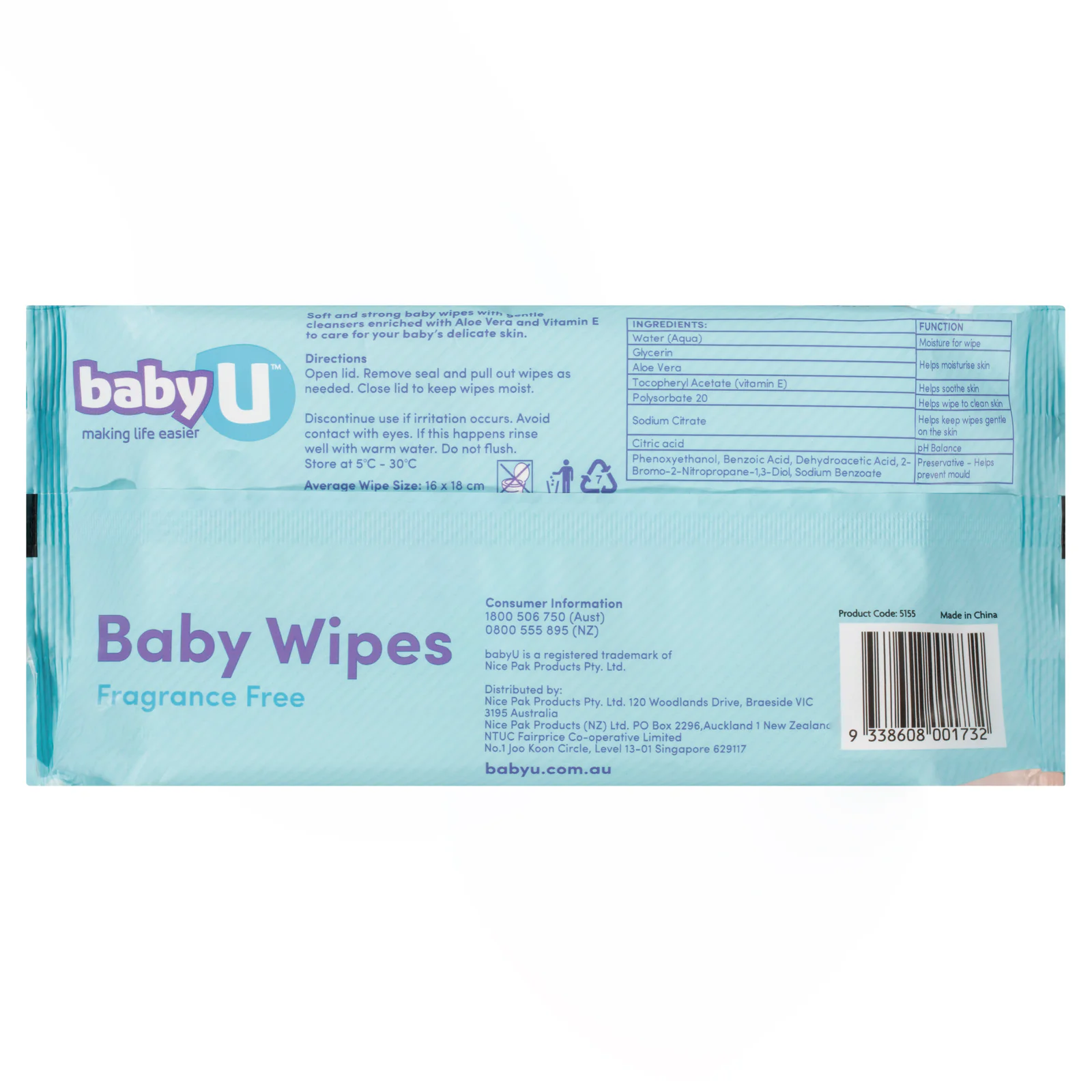 Baby U Fragrance Free Baby Wipes 80 Pack