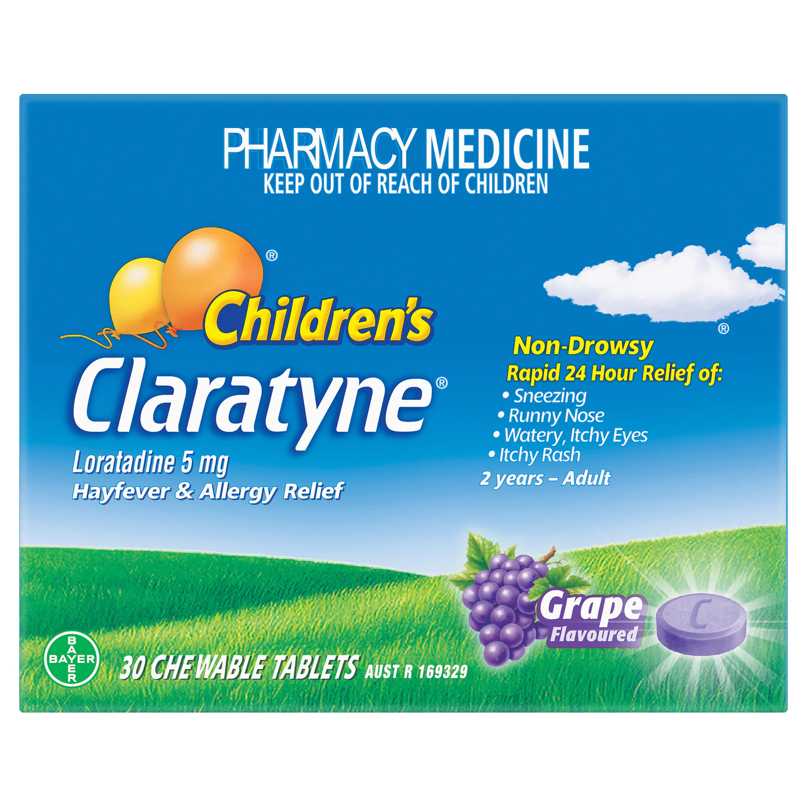 Claratyne Children's Hayfever & Allergy Relief Grape 30 chewable tablets
