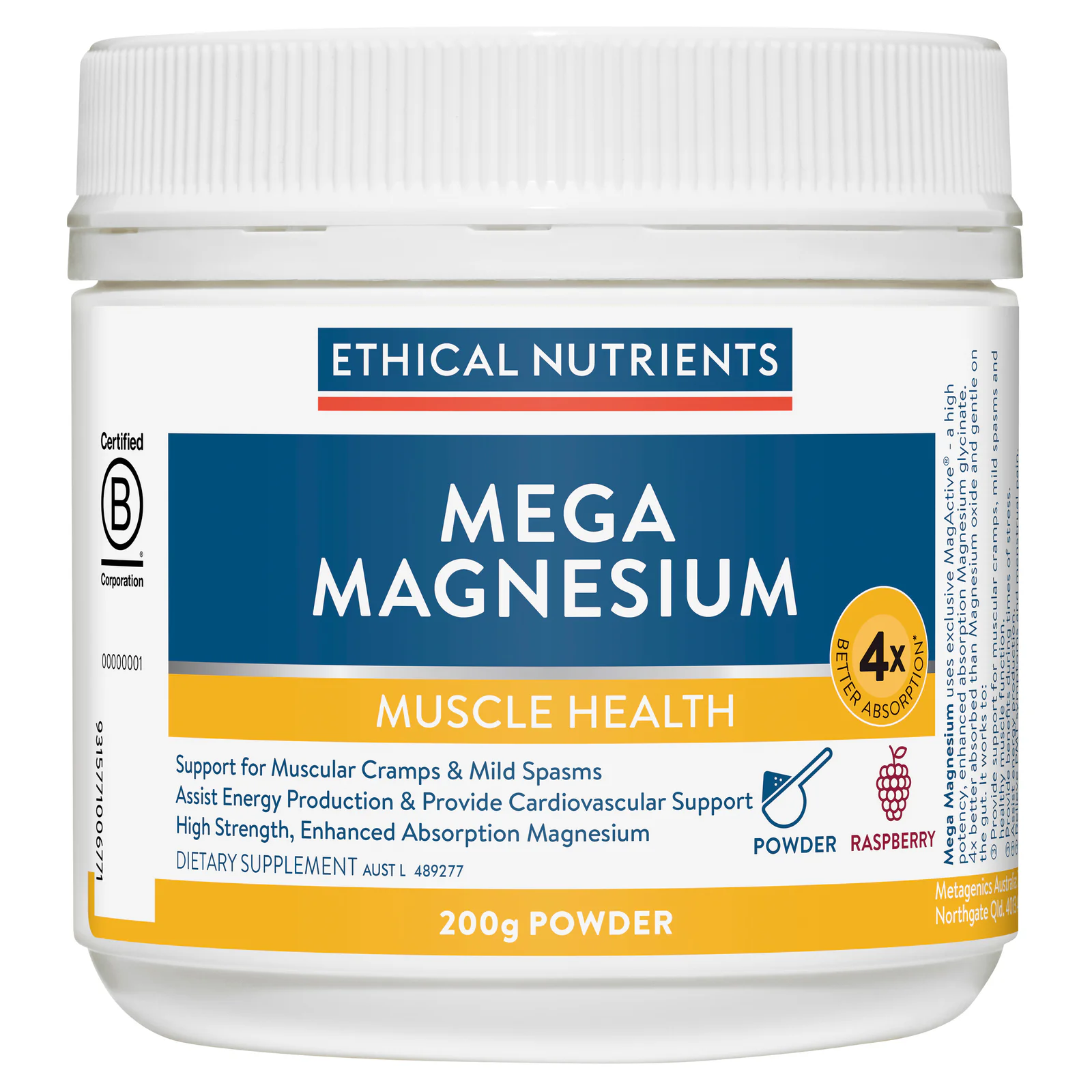 Ethical Nutrients Mega Magnesium Powder Raspberry 200g