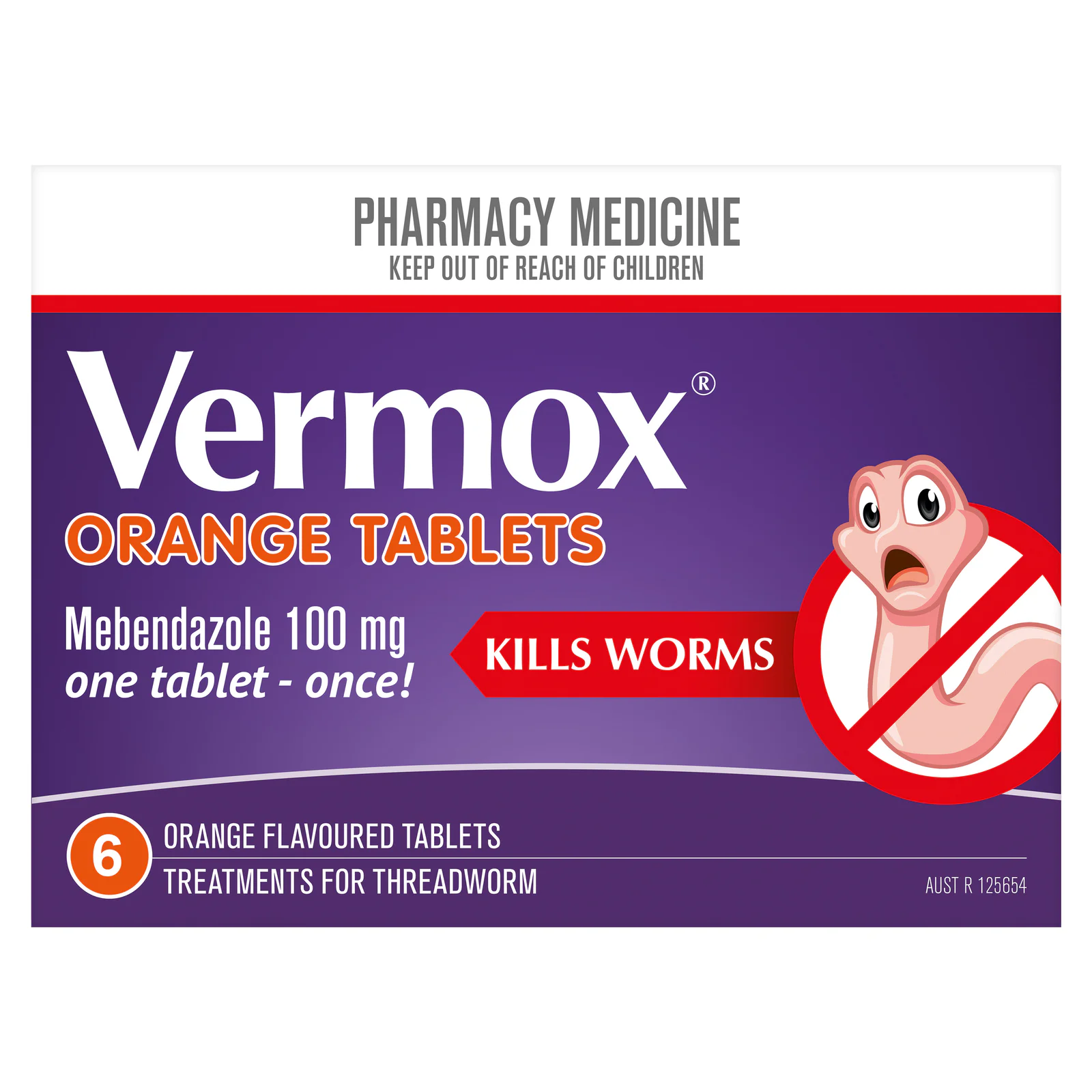 Vermox Treatment For Threadworm Orange Flavoured 6 Tablets