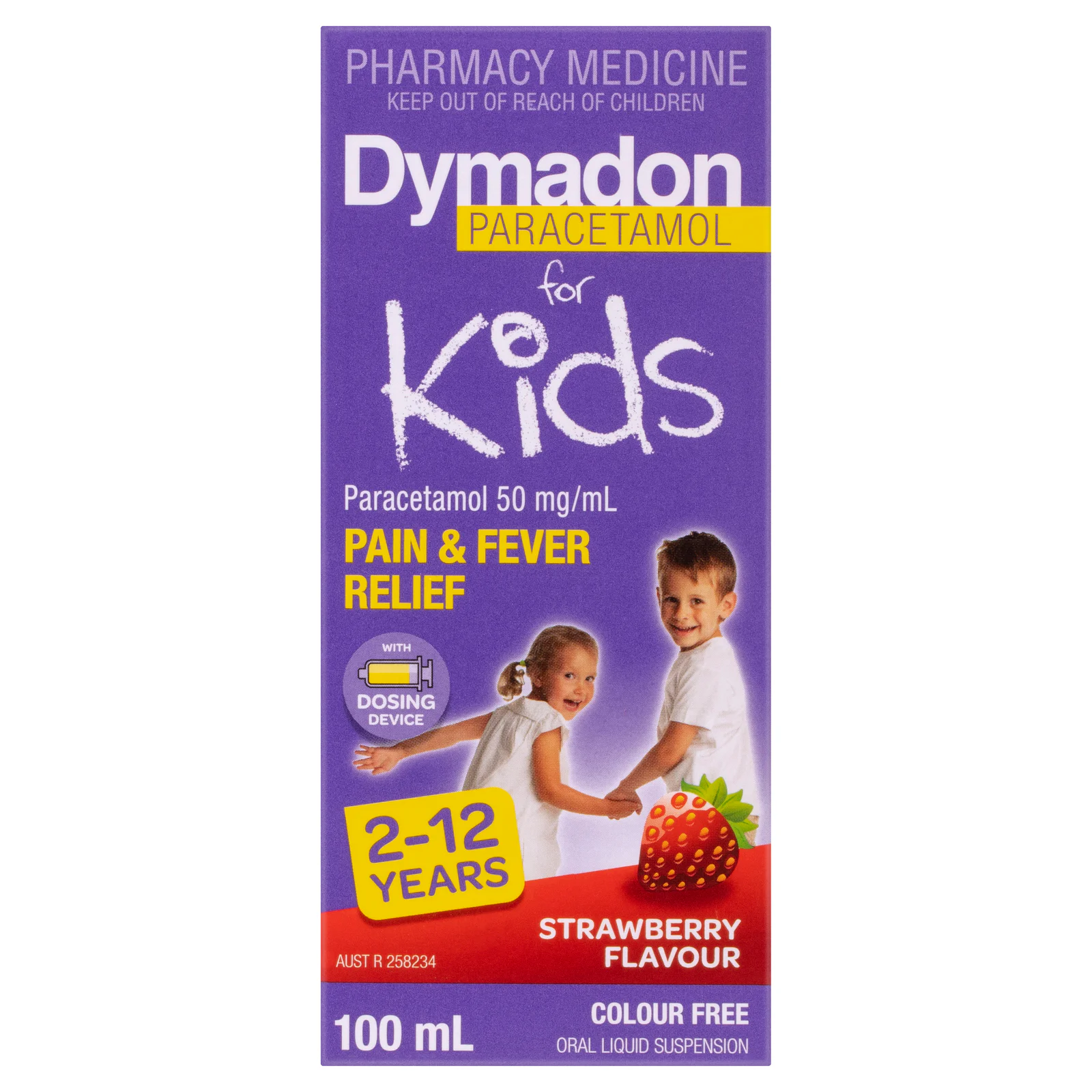 Dymadon Paracetamol for Kids 2-12 Years Strawberry 100ml