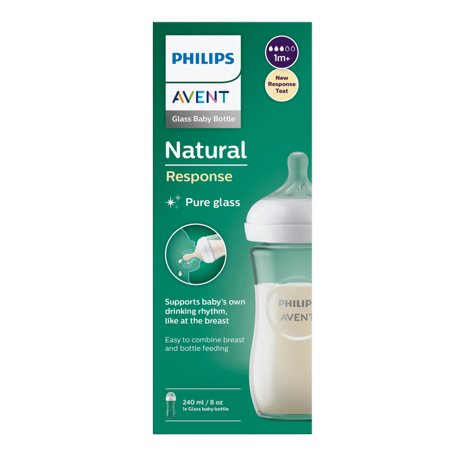 Avent Natural Response Glass Baby Bottle 240ml - 1 pack
