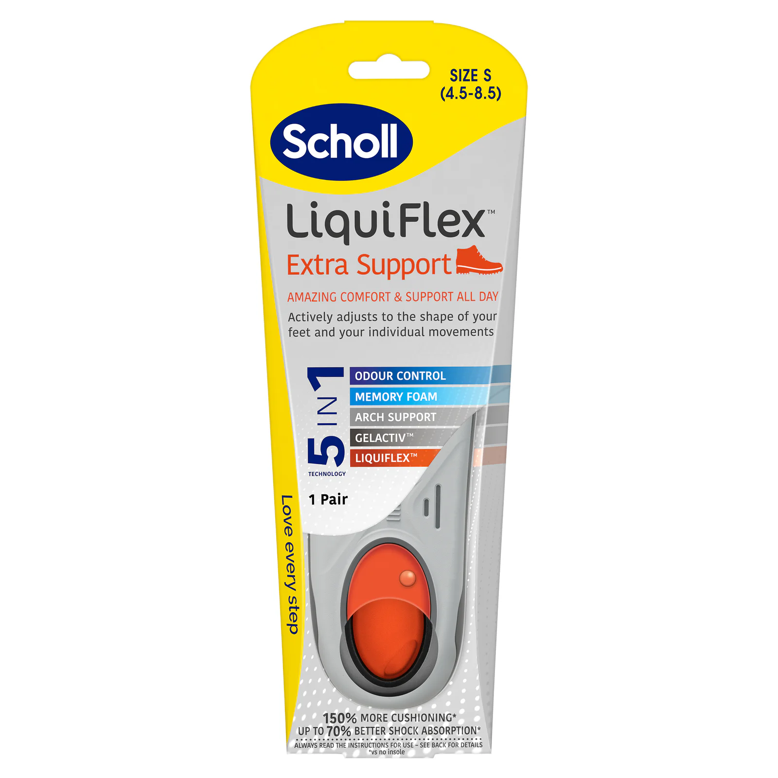 Scholl Liquiflex Extra Support Insole Small 1 pair