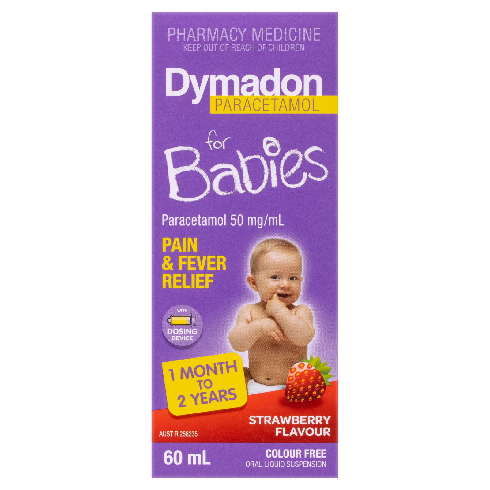 Dymadon Paracetamol for Kids 1 Month - 2 Years Strawberry 60ml