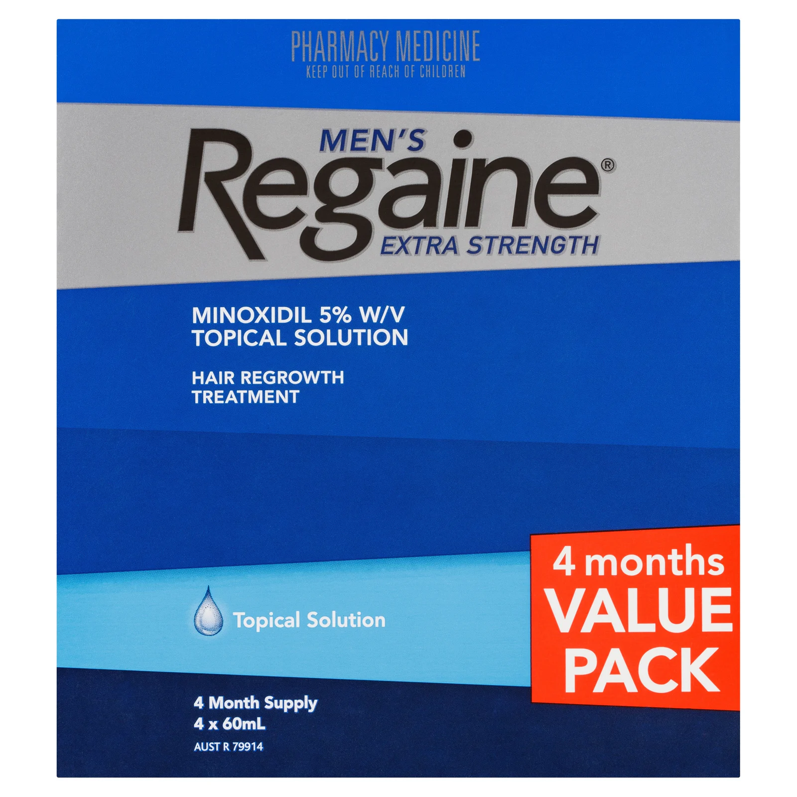 Regaine Hair Loss Treatment Mens Extra Strength 4 Months 60ml X 4 - 240ml