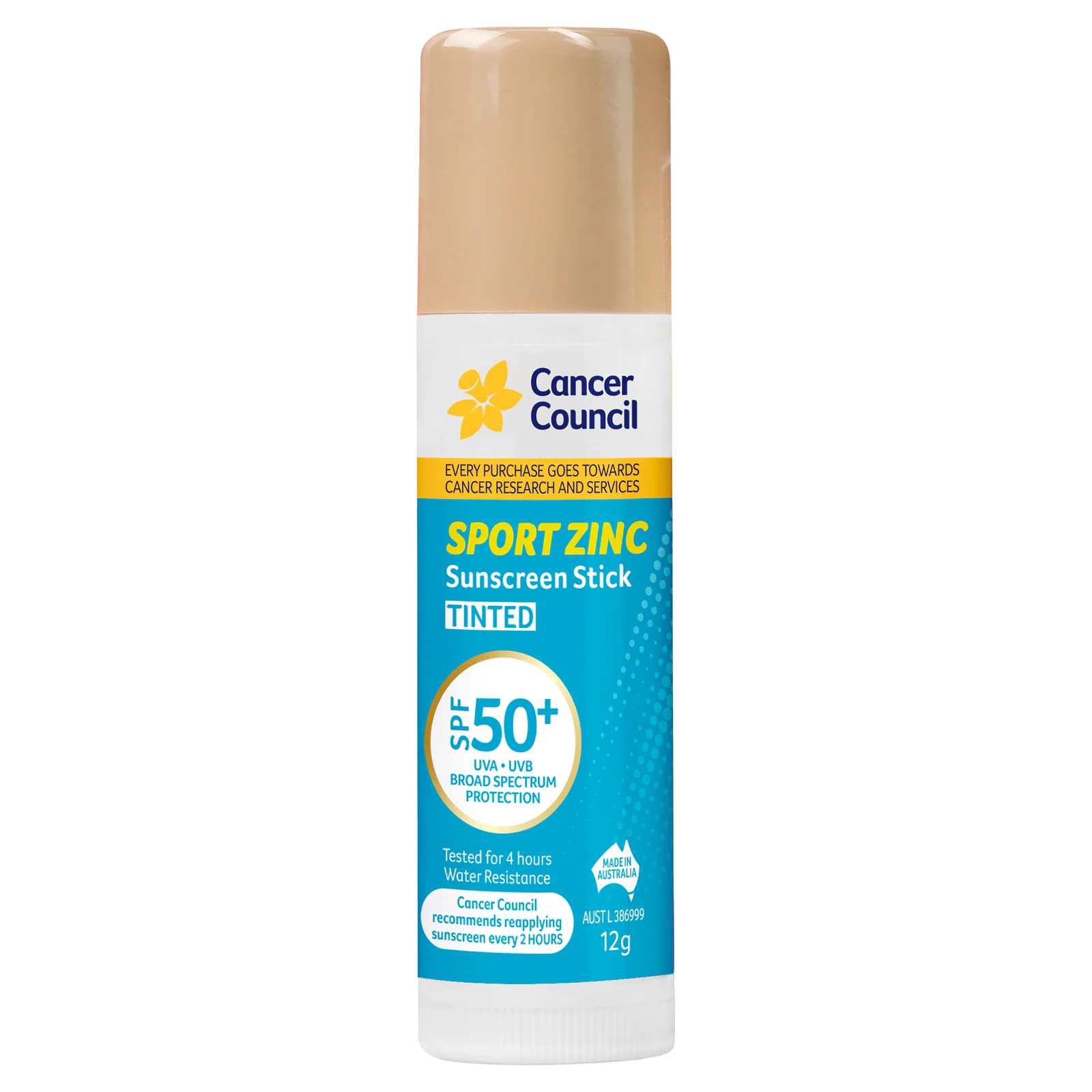 Cancer Council Sport Zinc Sunscreen Stick Tinted SPF50+ 12g