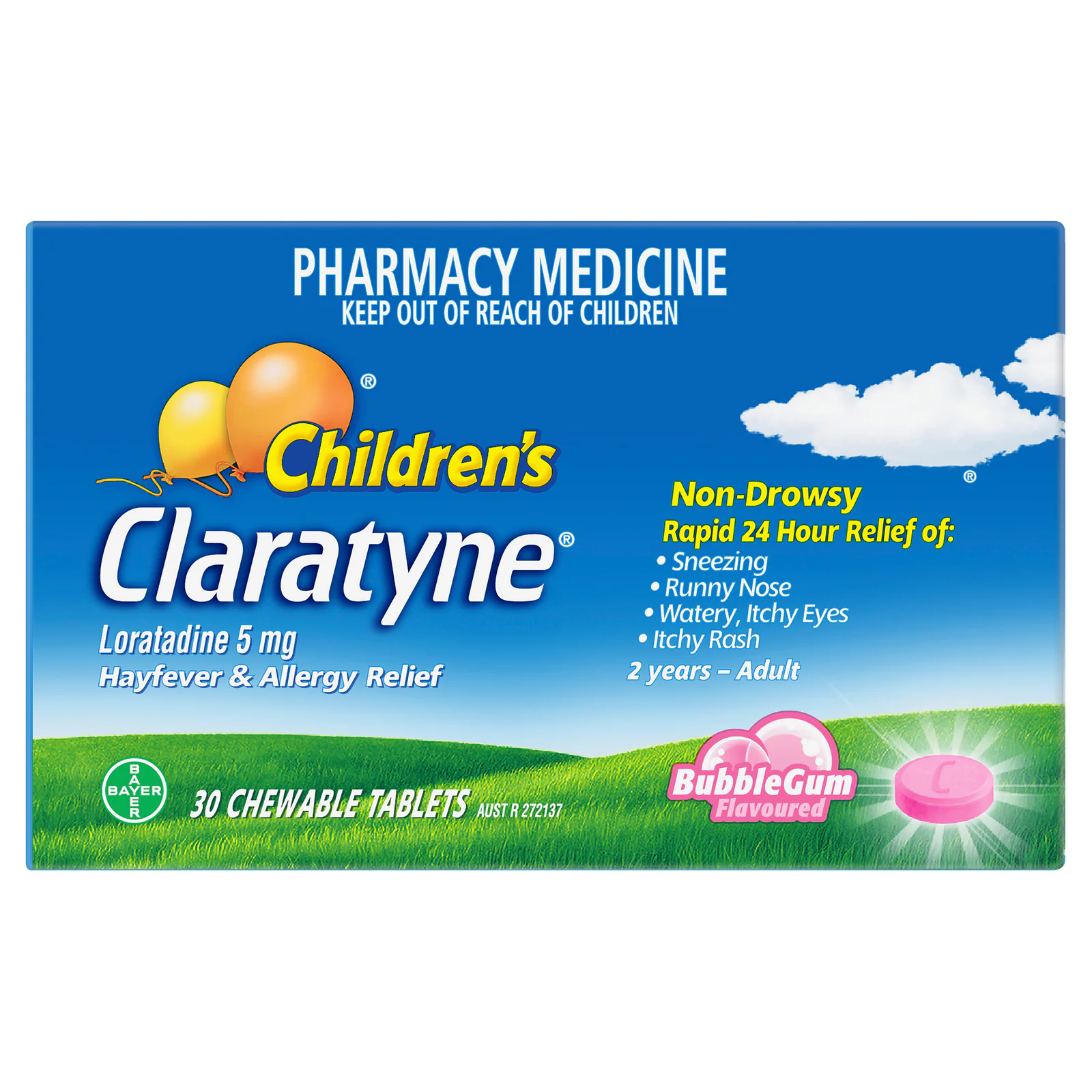 Claratyne Children's Hayfever & Allergy Relief Bubblegum 30 chewable tablets