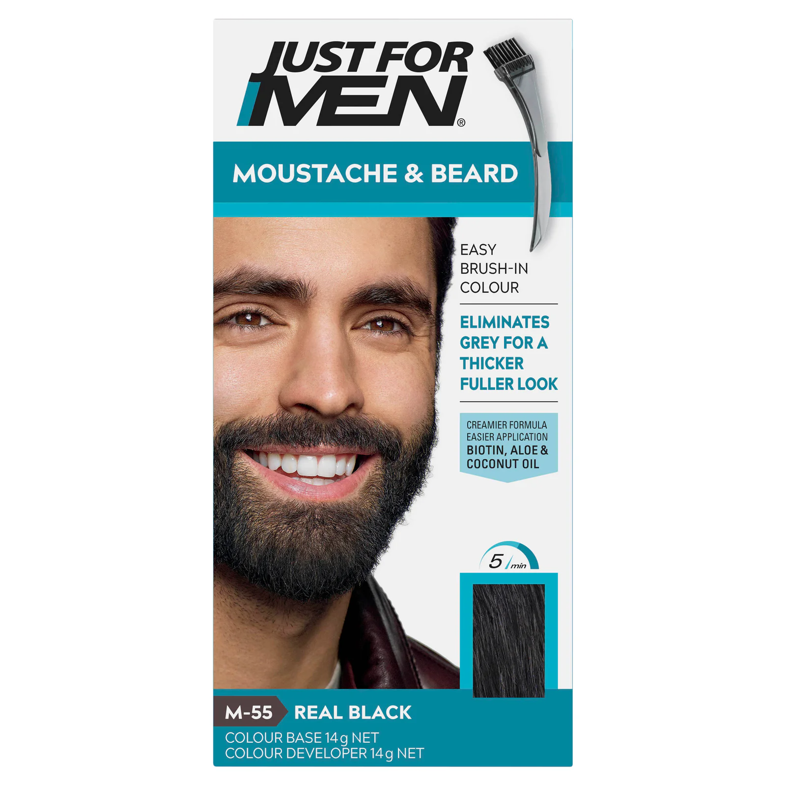 Just For Men Moustache & Beard Brush-In Colour Gel M55 Real Black 1 pack