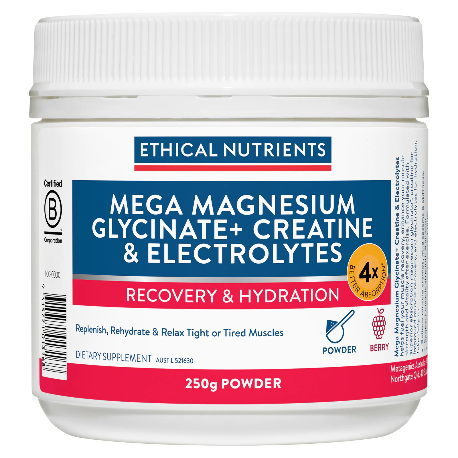 Ethical Nutrients Mega Magnesium Glycinate+ Creatine & Electrolytes 250g