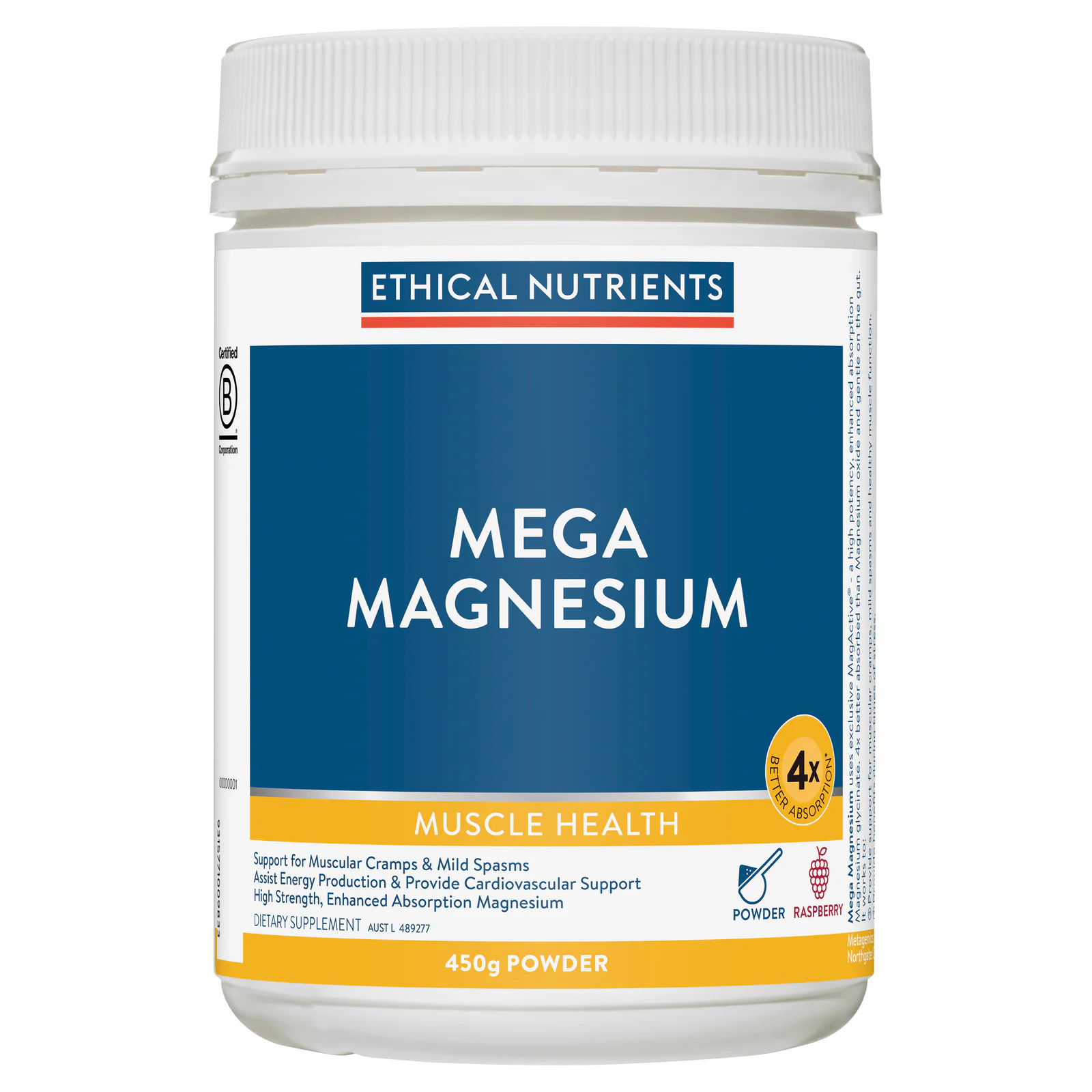 Ethical Nutrients Mega Magnesium Powder Raspberry 450g