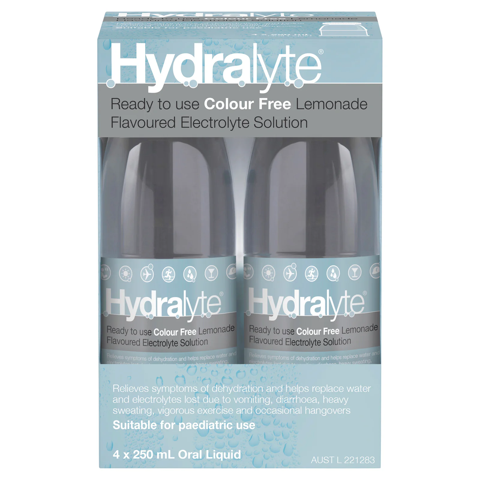 Hydralyte Colour Free Lemonade Flavoured Solution 250ml - 4 pack