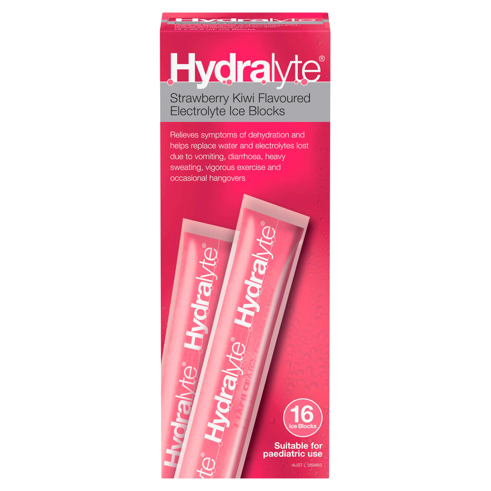 Hydralyte Electrolyte Ice Blocks Strawberry Kiwi Flavoured 62.5ml - 16 pack